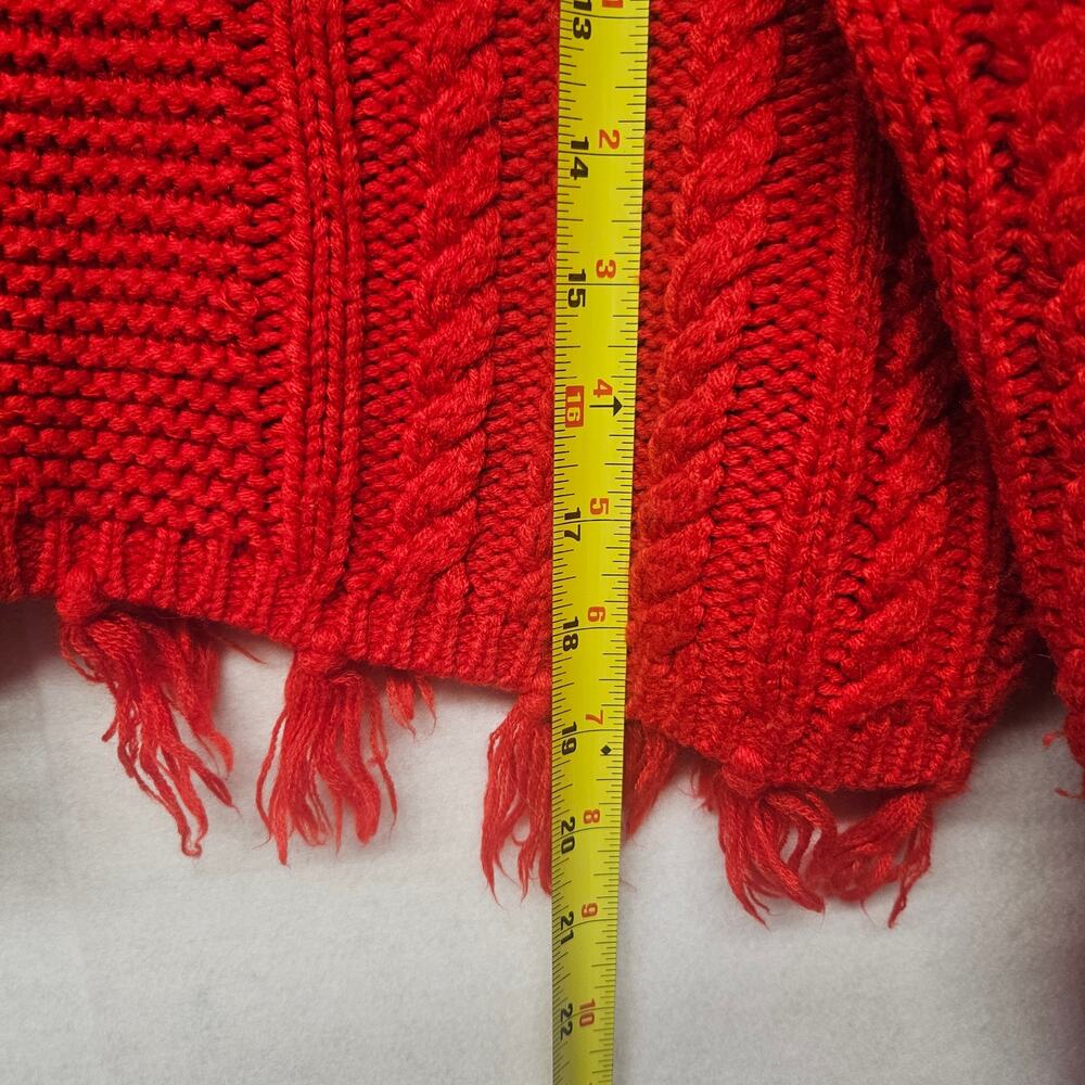 ShoptheMint Red Fringe Crop Sweater Oversized Cable Knit Pullover Size Small - Picture 5 of 8